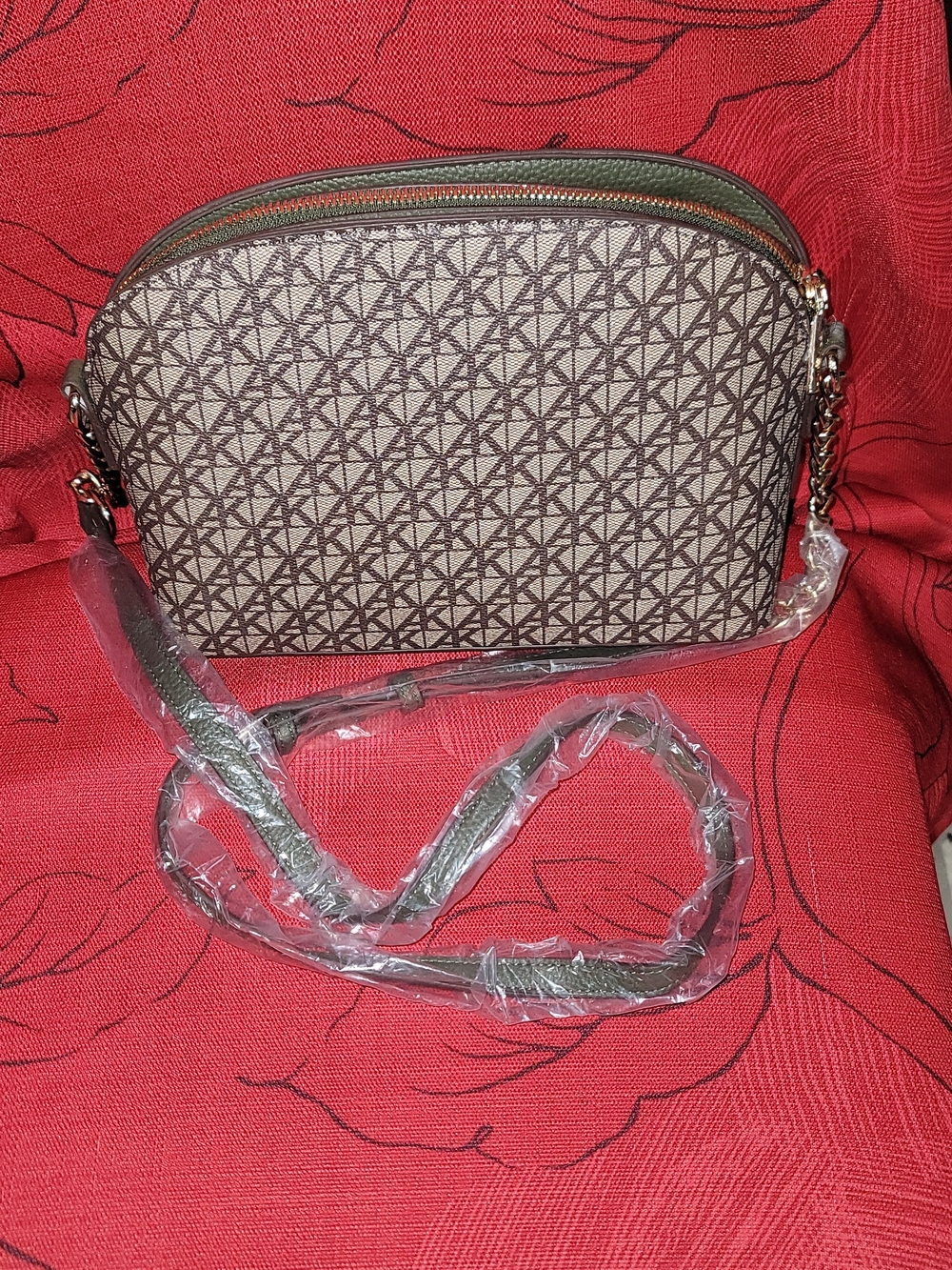 Anne Klein Taupe Monogram Crossbody with Gold AK Logo - Picture 3 of 7